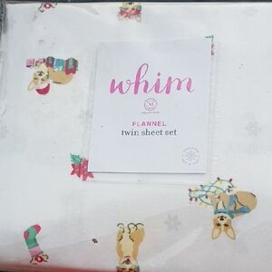 Whim Flannel Twin Sheet Set - White with Christmas Corgi Print